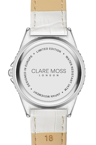Reloj de cuarzo de piel bovina, nácar y circones Mayfair - Blanco y plateado