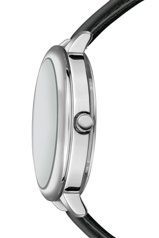 Reloj de cuarzo de piel bovina Victoria - Negro y plateado