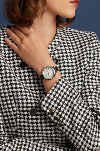 Reloj de cuarzo de piel bovina Victoria - Negro y plateado