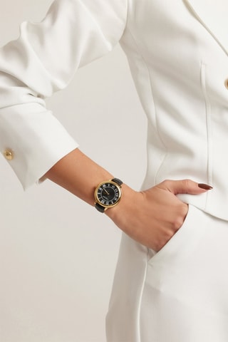 Reloj de cuarzo de piel bovina Victoria - Negro y dorado
