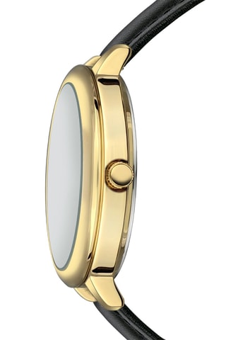 Reloj de cuarzo de piel bovina Victoria - Negro y dorado