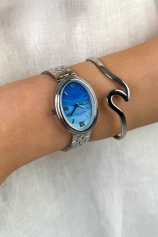 Reloj de cuarzo de acero Shell Bay - Plateado y azul