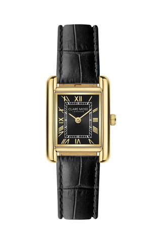 Reloj de cuarzo de piel bovina Clare - Negro y dorado