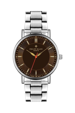 Reloj de cuarzo de acero - Plateado y marrón