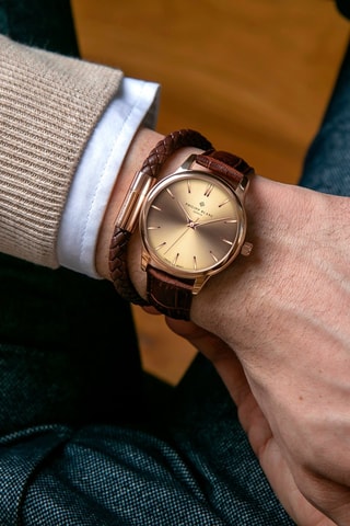 Estuche reloj de cuarzo de piel y pulsera de piel