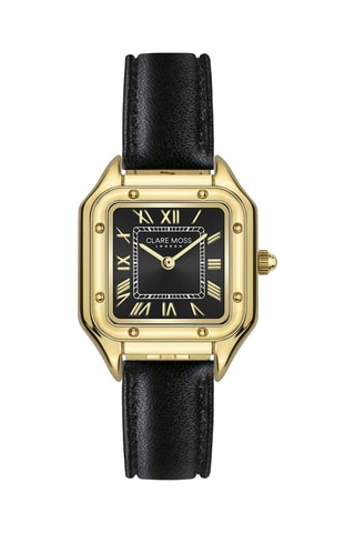 Reloj de cuarzo de piel bovina Clare - Negro y dorado