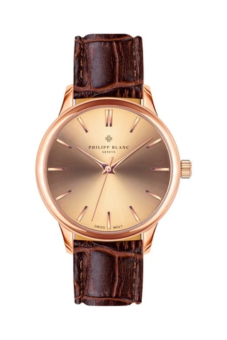 Reloj de cuarzo de piel - Marrón y rosa dorado