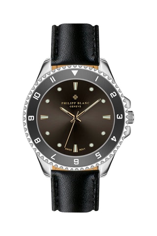 Reloj de cuarzo de piel - Negro y plateado
