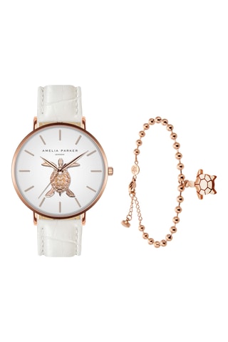Estuche reloj de cuarzo de acero y pulsera Rose Turtle