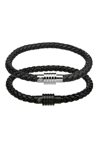 2 pulseras de piel Hugo - Negro y plateado