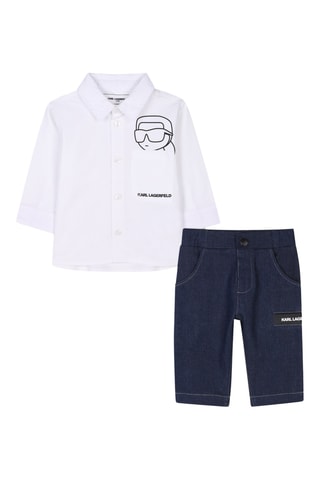 Jeansoverhemd - Wit en Marineblauw - Karl Lagerfeld