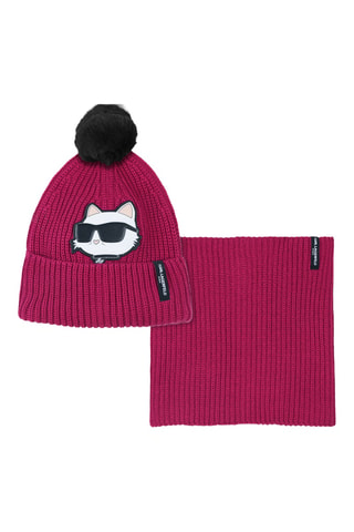 Muts met Pompon en Colsjaal - Fuchsia - Karl Lagerfeld