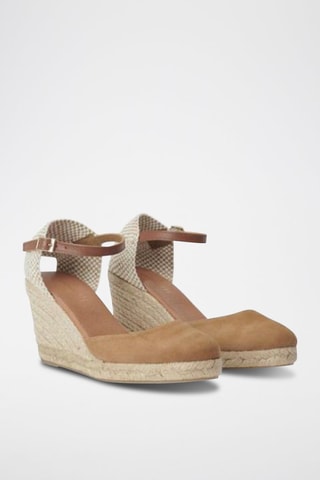Espadrillas con zeppa in pelle scamosciata di capra - Cammello