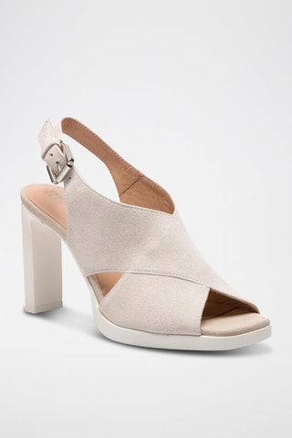 Sandali con tacco in pelle scamosciata Jenieve - Ecrù - Geox
