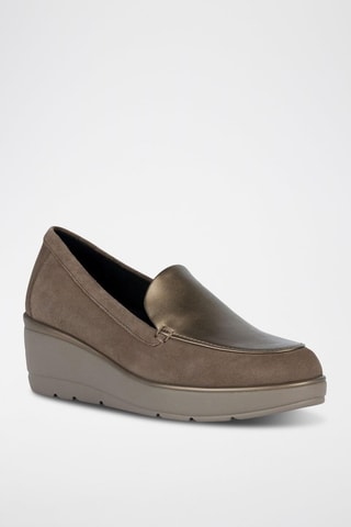 Mocassini con zeppa in pelle Ilde - Taupe - Geox