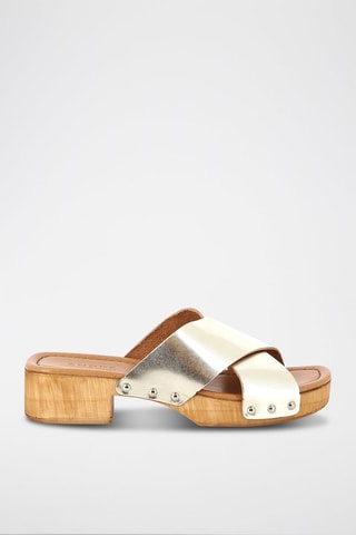 Sandali con tacco in pelle Gena - Dorato 
