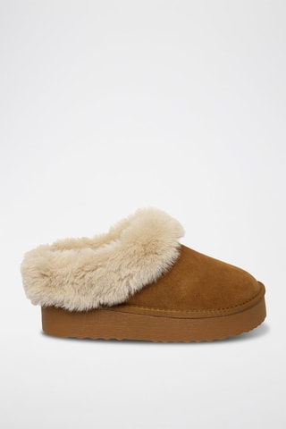 Ciabatte imbottite in pelle scamosciata Snow - Cammello