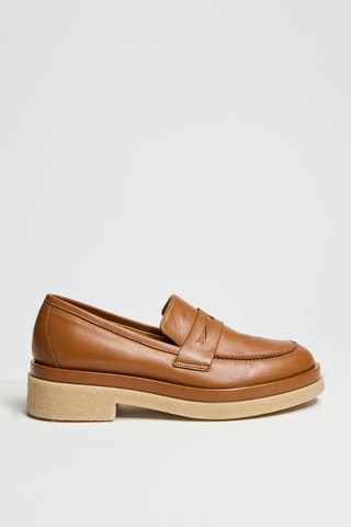 Mocassins à talons en cuir - Marron