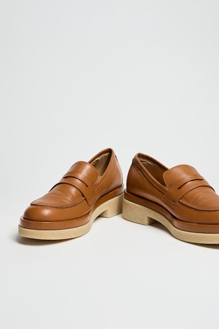 Mocassins à talons en cuir - Marron