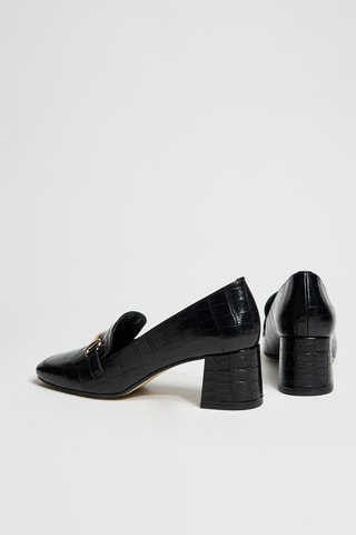 Mocassini con tacco in pelle - Nero