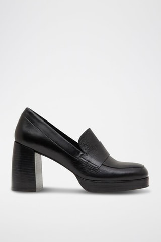 Mocassini con tacco in pelle di vitello - Nero