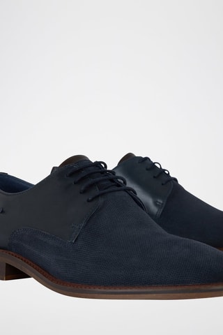Stringate in crosta di pelle - Navy