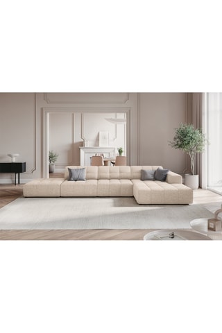 Canapé d'angle droit Chicago - Beige - 5 places - Tissu chenille