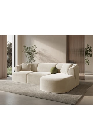 Canapé d'angle droit Campi - Beige clair - 4 places - En tissu velours