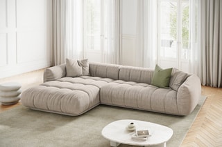 Canapé d'angle gauche modulaire Julia - Beige - 3 places - En polyester et nylon