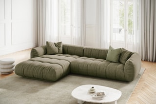 Canapé d'angle gauche modulaire Julia - Kaki chiné - 3 places - En polyester et nylon