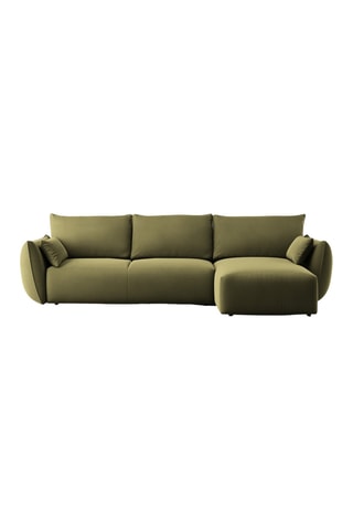 Canapé d’angle droit convertible Matera - Kaki - 4 places - En tissu velours