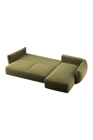 Canapé d’angle droit convertible Matera - Kaki - 4 places - En tissu velours