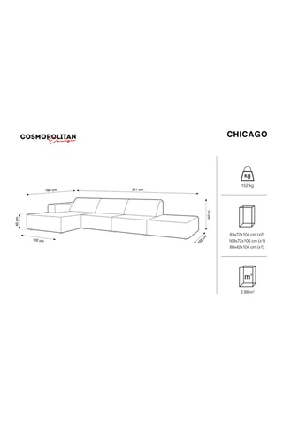 Canapé d'angle gauche Chicago - Noir - 5 places - Tissu velours