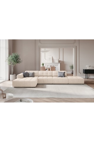 Canapé d'angle gauche Chicago - Beige clair - 5 places - Tissu chenille