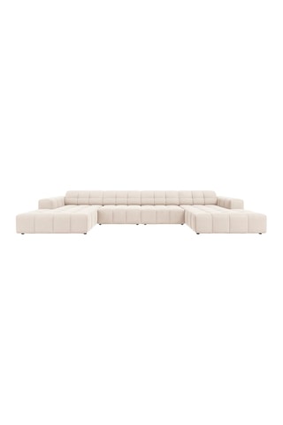 Canapé panoramique Chicago - 
Beige clair - 6 places - Tissu Tissu velours