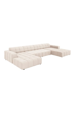 Canapé panoramique Chicago - 
Beige clair - 6 places - Tissu Tissu velours