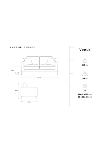 Canapé droit Venus - Beige - 2 places - En tissu structuré