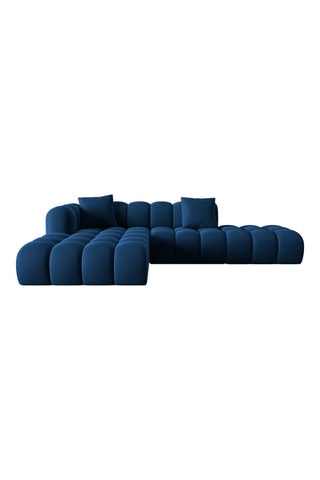 Canapé d'angle gauche Halley - Bleu marine - 5 places - En tissu toucher velours