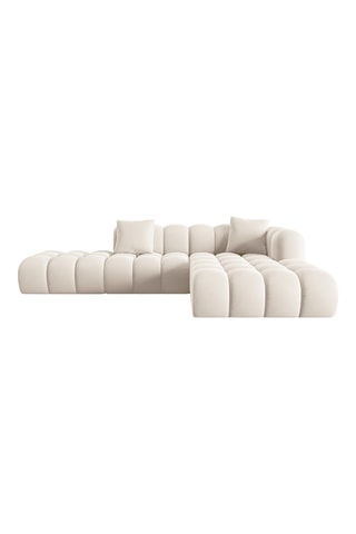 Canapé d'angle droit Halley - Beige - 5 places - En tissu toucher velours