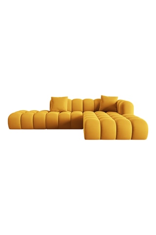 Canapé d'angle droit Halley - Moutarde - 5 places - En tissu toucher velours