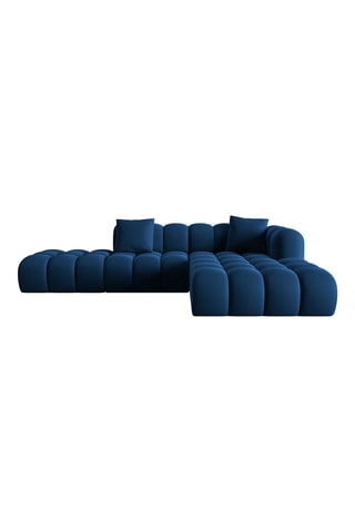Canapé d'angle droit Halley - Bleu marine - 5 places - En tissu toucher velours