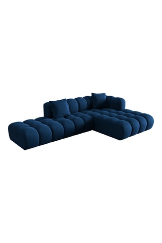 Canapé d'angle droit Halley - Bleu marine - 5 places - En tissu toucher velours