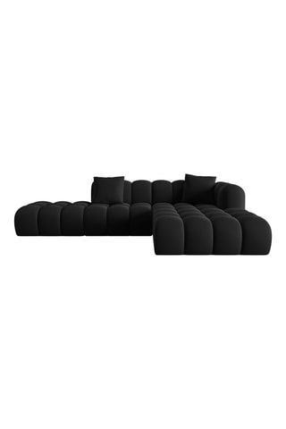 Canapé d'angle droit Halley - Noir - 5 places - En tissu toucher velours