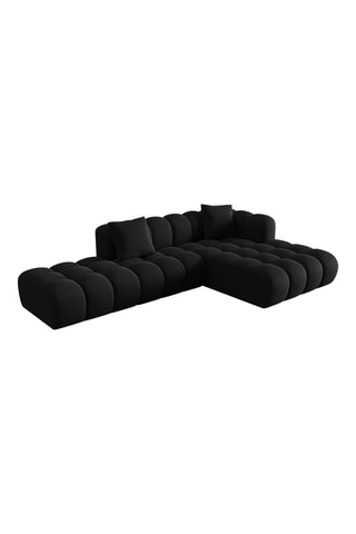 Canapé d'angle droit Halley - Noir - 5 places - En tissu toucher velours