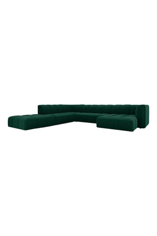 Canapé d'angle panoramique gauche Francesca - Vert foncé - 7 places - En tissu toucher velours