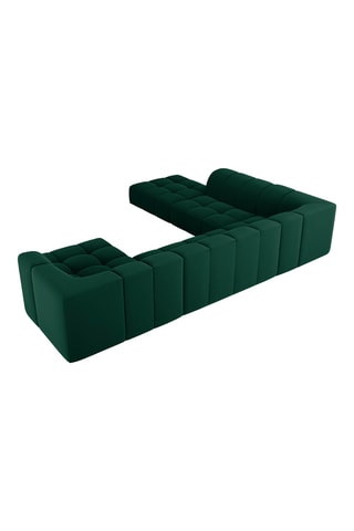 Canapé d'angle panoramique gauche Francesca - Vert foncé - 7 places - En tissu toucher velours