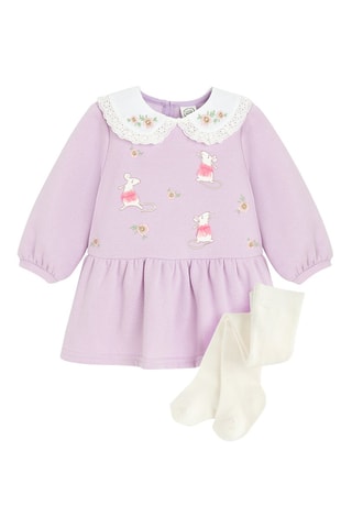 Robe et collant - Mauve et blanc