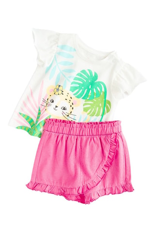 T-shirt et jupe-short - Blanc et fuchsia
