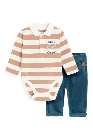 Body-polo et pantalon en velours - Beige