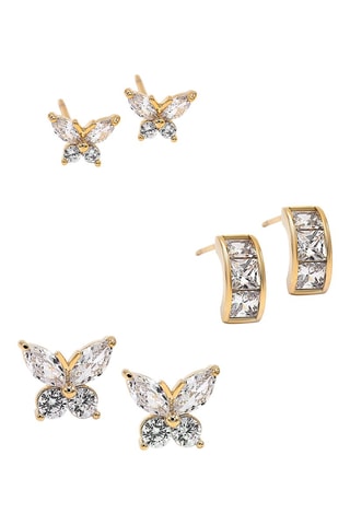 3 paia di orecchini Butterfly - Dorato